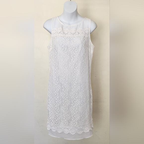 ELLEN TRACY WHITE LACE SHIFT DRESS SIZE 2 - Picture 3 of 14